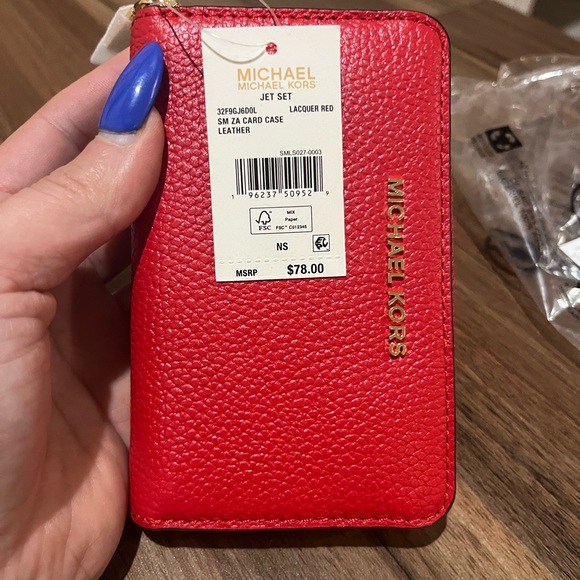 Michael Kors Small Pebbled Leather Wallet - Lacquer Red - NWT - Picture 4 of 8